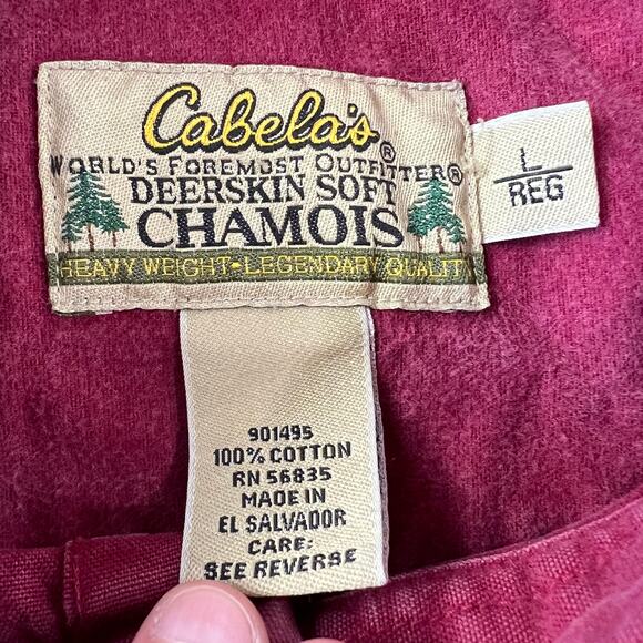 Cabela's Men's Chamois Red Distressed Flannel Button Down Shirt Size Large - Picture 3 of 7